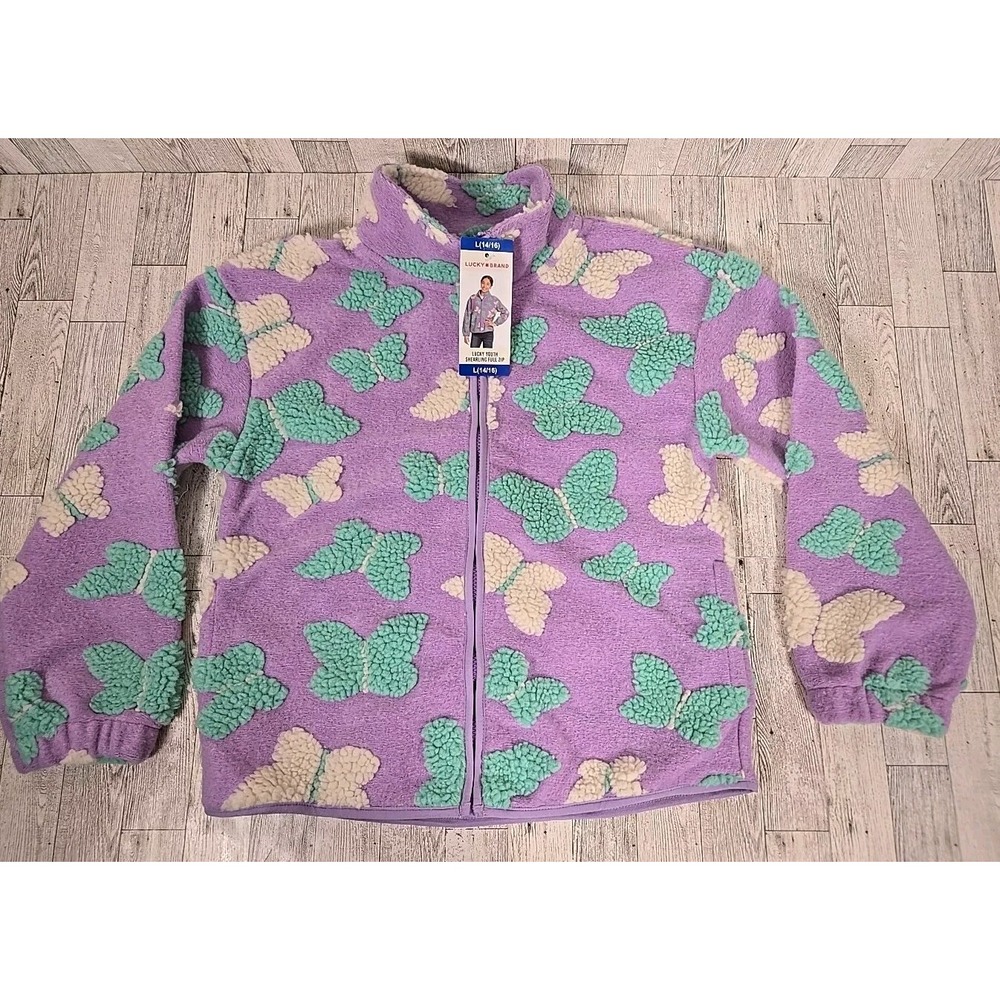 Lucky Jacket Girls LARGE 14/16 Purple Youth Shearling Full Zip Faux Fur NEW